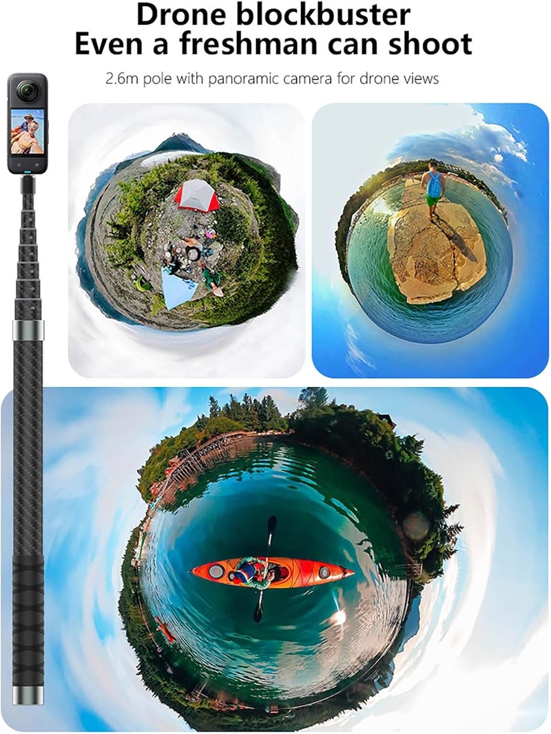 NEOSOU 2.6M/102-inch Invisible Selfie Stick, Carbon Fiber Long Pole Extension Rod for Insta360 X5 X4 X3 DJI Osmo 360 Nano, Lightweight/Waterproof/Extendable/Telescopic for 360 Camera Accessories - Image 5